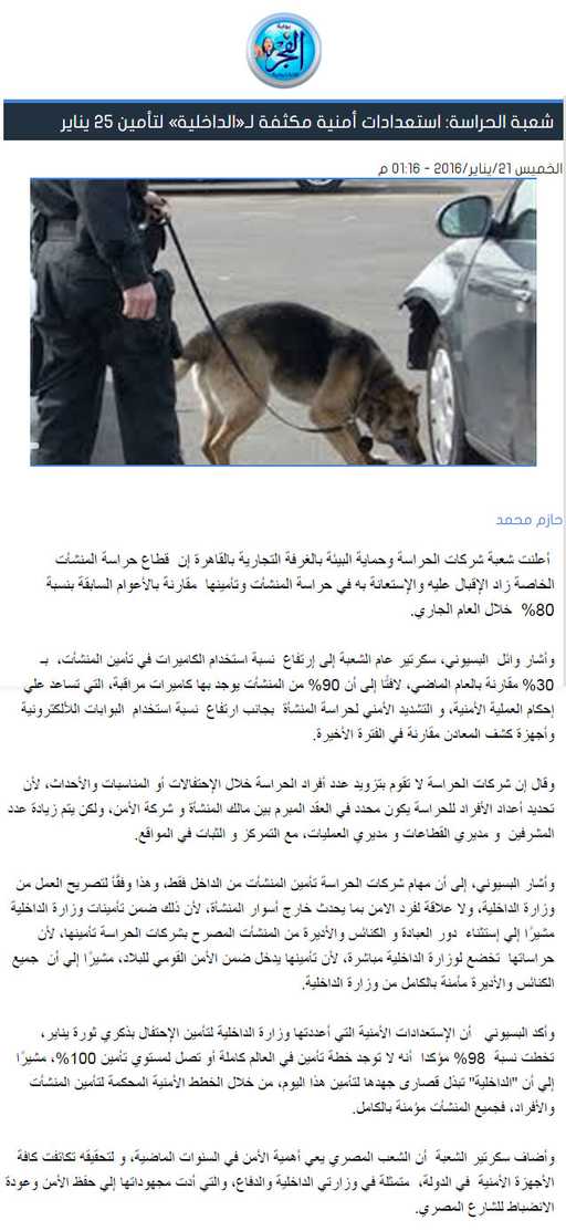 شعبة الحراسة: استعدادات أمنية مكثفة لـ«الداخلية» لتأمين 25 يناير